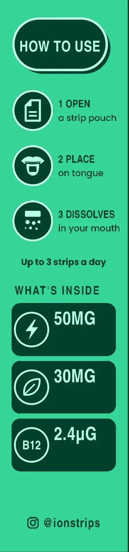 How to use ION strips: peel, place on the tongue, let it dissolve