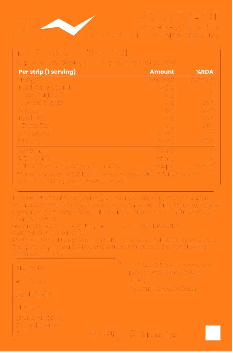 Back of the ION Orange Blast box: ingredients, how to use and manufacturer